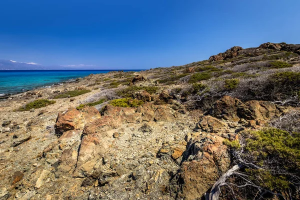 A costa da ilha de Chrissy em um dia ensolarado de verão com água do mar azul-turquesa . — Fotografia de Stock