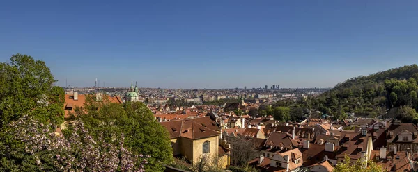 Pražské panorama s červenými střechami. — Stock fotografie