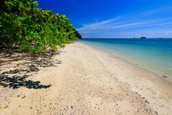 Praia com areia dourada e mar . — Fotografia de Stock