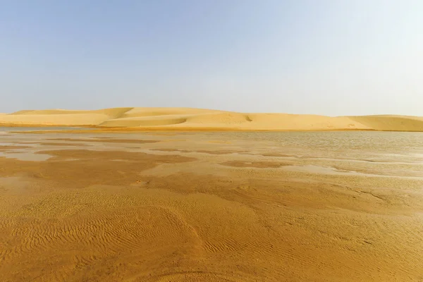 Paesaggio acquatico tra le dune del deserto del Sahara — Foto Stock