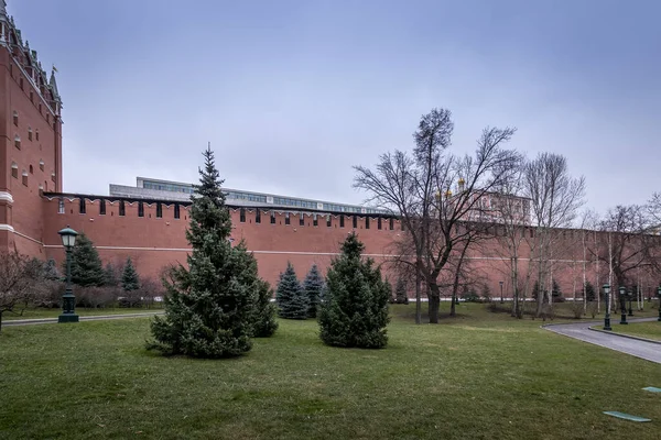 Alexander trädgård av Kreml på Röda torget på en grumlig mulet w — Stockfoto