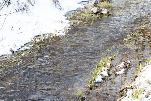 Ein Schmelzender Oder Gefrierender Bach Spätherbst Oder Frühen Frühling Einem — Stockfoto