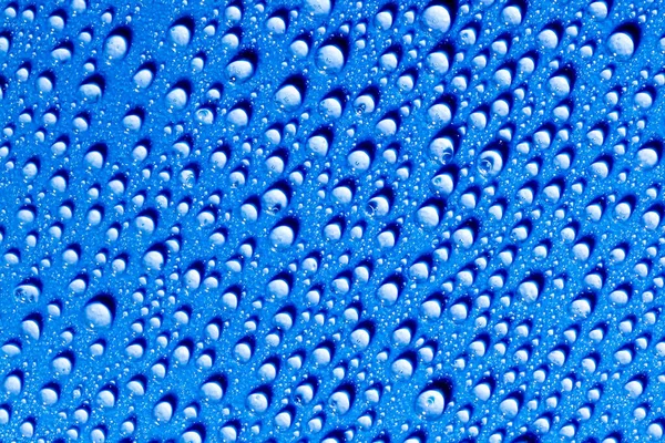 Makro Voda Kapky Textury Modrém Pozadí Abstraktní Vzor Nebo Prázdný — Stock fotografie