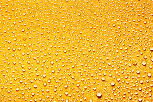 Macro Water Drops Texture Yellow Backdrop Abstract Pattern Blank Design — Stock Photo, Image