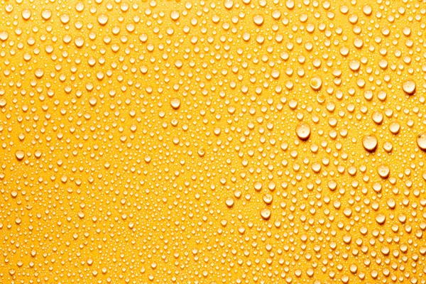 Macro Water Drops Texture Yellow Background Abstract Pattern Blank Design — Stock Photo, Image