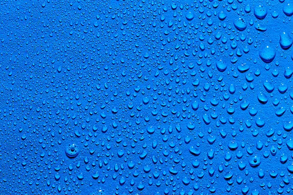 Macro Acqua Gocce Texture Uno Sfondo Blu Modello Astratto Vuoto — Foto Stock