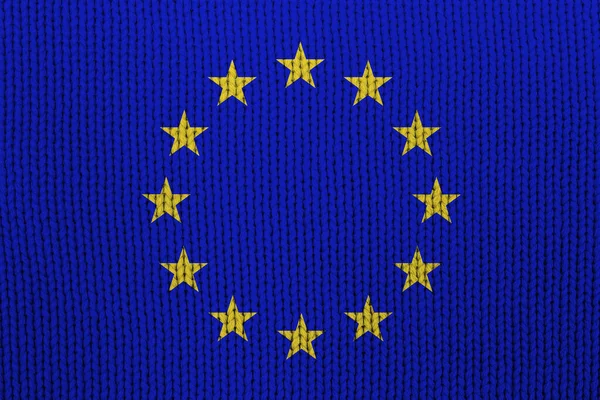 欧盟的旗帜在布料纹理上 设计的背景摘要 — 图库照片