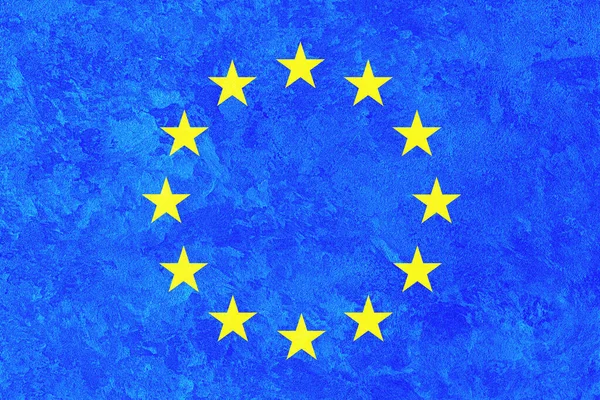 Beton Çimento Veya Dekoratif Sıva Dokusunda Avrupa Birliği Bayrağı Tasarım — Stok fotoğraf