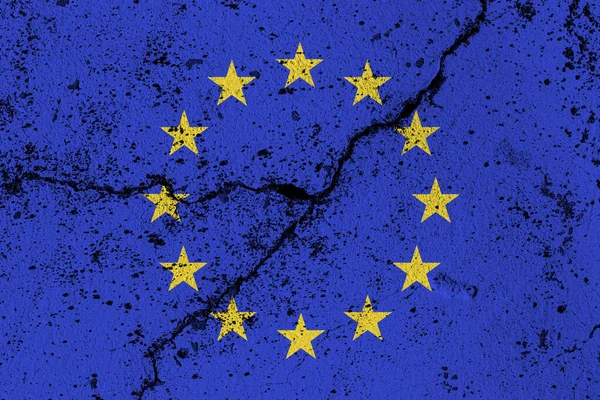Európai Unió Zászlaja Betonfalon Válság Fizetésképtelenség Gazdasági Összeomlás Világjárvány Konfliktus — Stock Fotó
