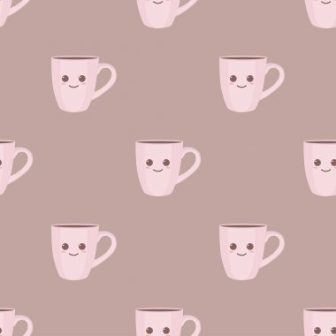 Kahve bardakları ile sorunsuz arka plan. Vektör çizim. Şirin illüstrasyon.