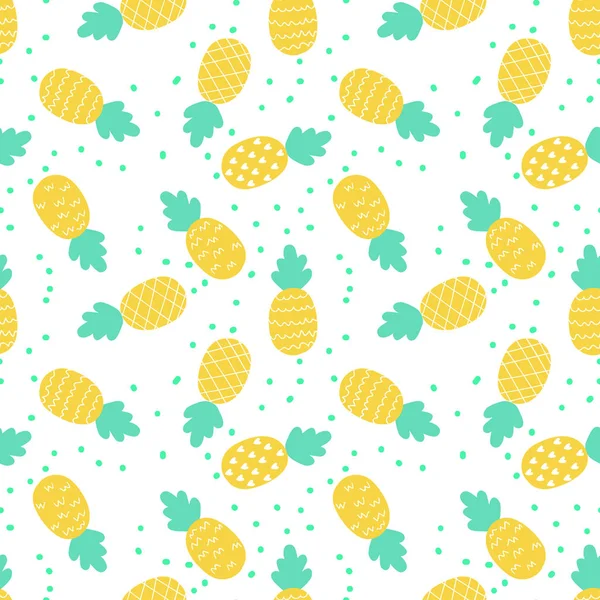 Žlutá ananas ovocný letní tropické vzor na bílé pozadí bezešvá vektorová. — Stockový vektor