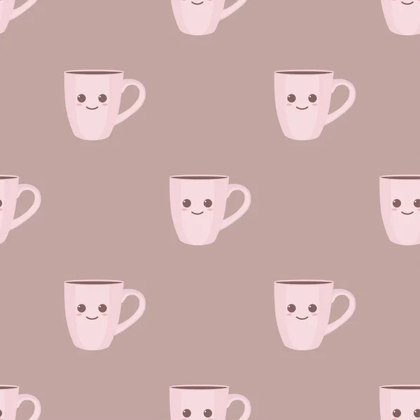 Kahve bardakları ile sorunsuz arka plan. Vektör çizim. Şirin illüstrasyon.
