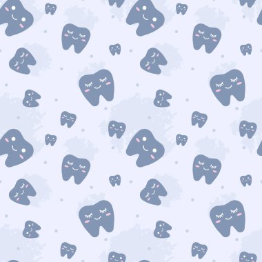 Mavi gözlüklü, sevimli dişleri olan kusursuz bir desen. Vektör illüstrasyonu.