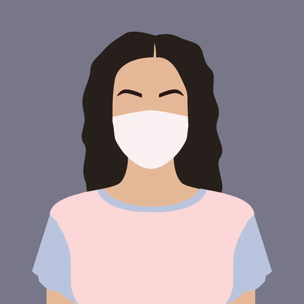 医療用マスクのベクトルイラストの女の子 — ストックベクタ