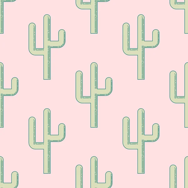 Bezešvé Vzor Obrysu Kaktus Růžovém Pozadí Vektorová Ilustrace — Stockový vektor