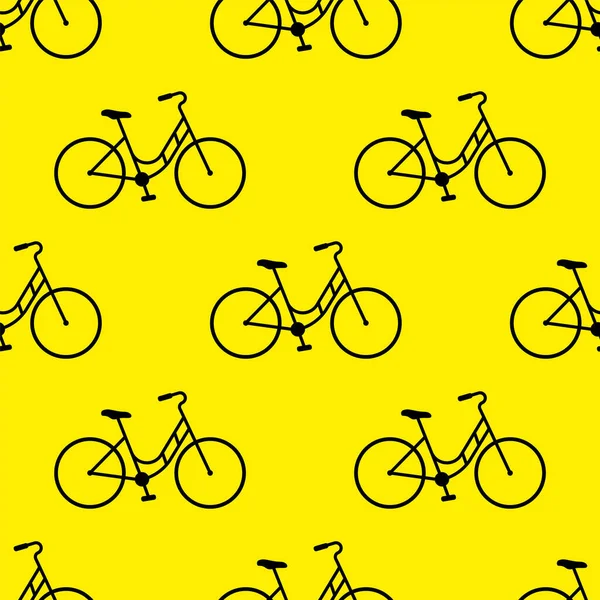 Bicicleta Negra Sobre Fondo Amarillo Patrón Sin Costuras Ilustración Vectorial — Archivo Imágenes Vectoriales