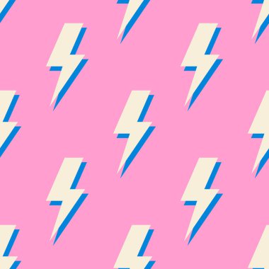 Retro vektör, yıldırımlı, kusursuz desen. Düz tasarım.