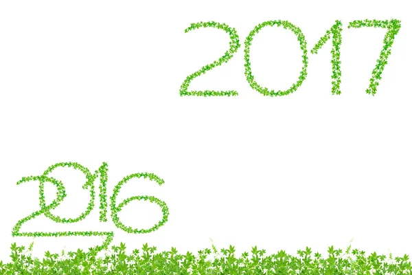 2016 en 2017 jaar gemaakt van groen laat isoleren op witte backg — Stockfoto