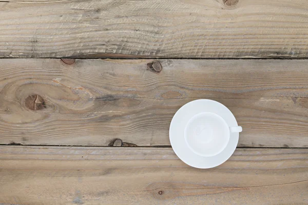 Empty white coffee cup on old wood table ,Top view with copy spa — Stock Photo, Image