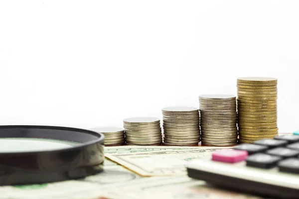 Rows of coins on banknote ,concept finance and banking. — Stock Photo, Image