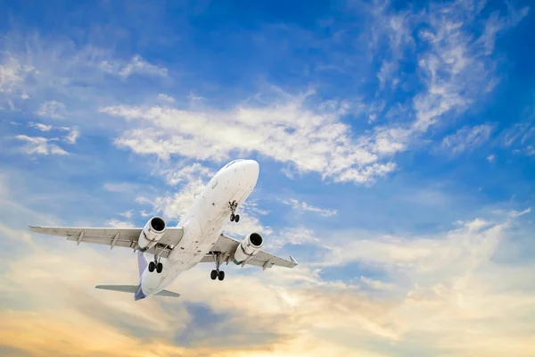 Airplane in the sky background ,concept open season tour and tra — Stock Photo, Image