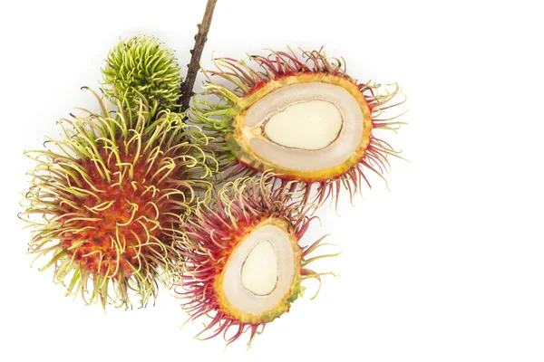 Gyümölcs friss rambutan elkülöníteni, fehér háttér, Rambutan gyü — Stock Fotó