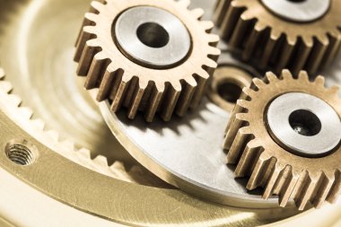 Gears closeup metal tekerlekler ve çarkları.