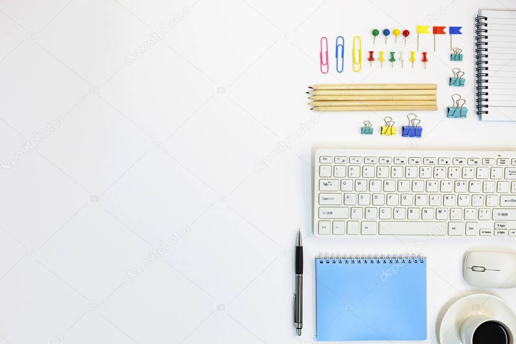 Office desk table of Business workplace and business objects.