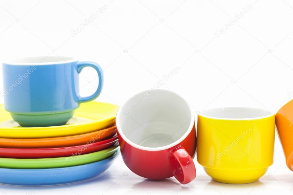 colorful coffee cups isolated on white background.
