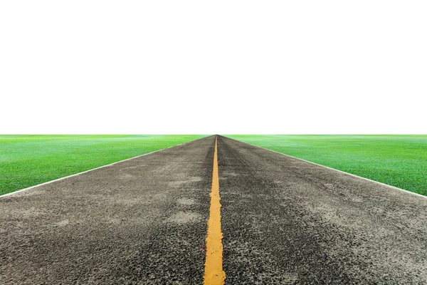 Camino de asfalto vacío con hierba verde sobre fondo blanco — Foto de Stock