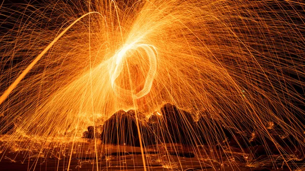 Swing fire Swirl steel wool light photography
