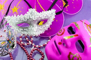 A festive,Beautiful white mardi gras or carnival mask on beautif