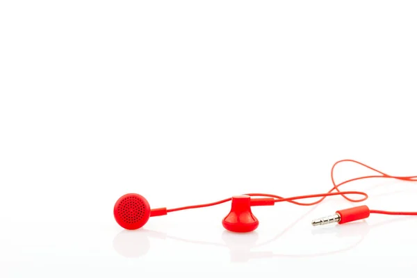 Close Red Earphone Isolated White Background — Stock Photo, Image