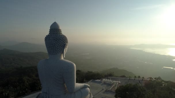 Aerial View Drone Shot Big Buddha Statue High Mountain Phuket — Stock Video