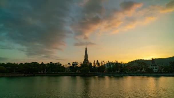 Timelapse Coucher Soleil Lever Soleil Sur Temple Wat Chalong Phuket — Video