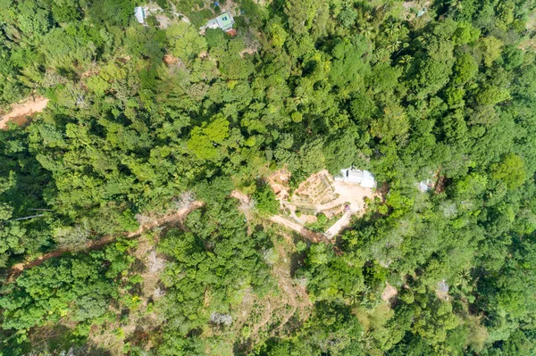 Vista Aérea Câmera Drone Cima Para Baixo Jardim Casa Floresta — Fotografia de Stock