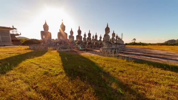 Fila Grande Buddha Belo Pôr Sol Timelapse Footage — Vídeo de Stock