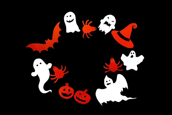 Хэллоуин фон с рамкой призрак, тыквы, летучая мышь, паук — стоковое фото