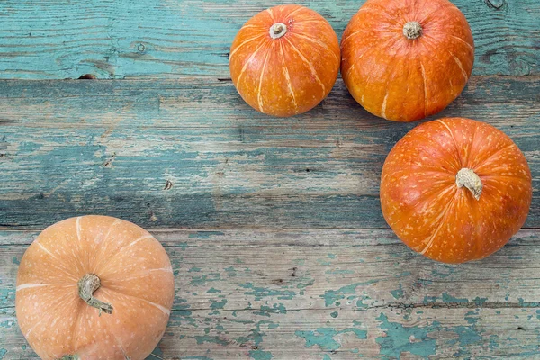 Background with a few pumpkins on wooden boards with old paint. — Stock Photo, Image