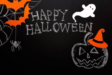 Blackboard Cadılar Bayramı arka plan chalked kabak, hayalet, SPI ile