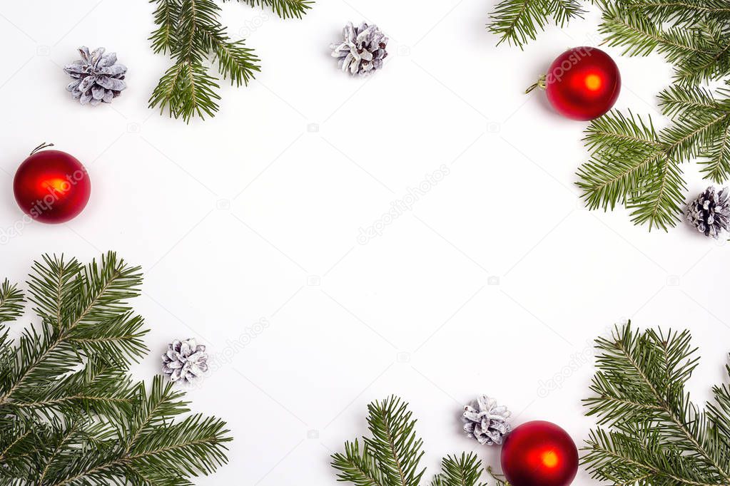 Christmas green framework isolated on white background. Top view