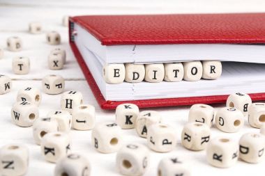 Word editörü kırmızı defter ahşap bloklar halinde beyaz wo yazılmış