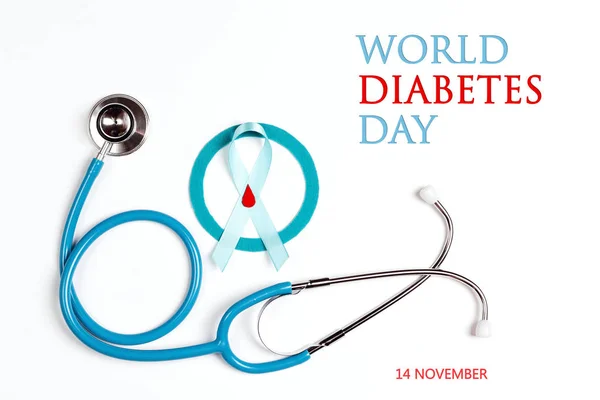 World Diabetes Day Banner Med Stetoskop Blå Cirkel Band Och — Stockfoto