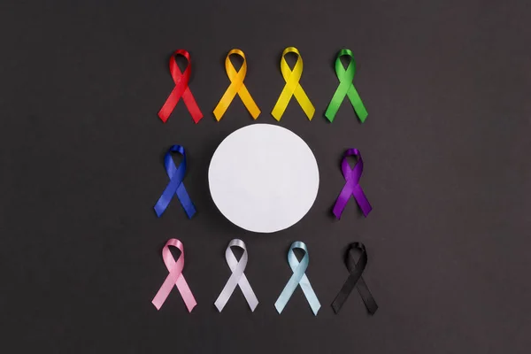 Colorful awareness ribbons with place for text on black backgrou — 스톡 사진