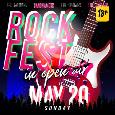 Açık hava Rock fest! Rock Festivali el ilanı, başlık sayfası veya poster