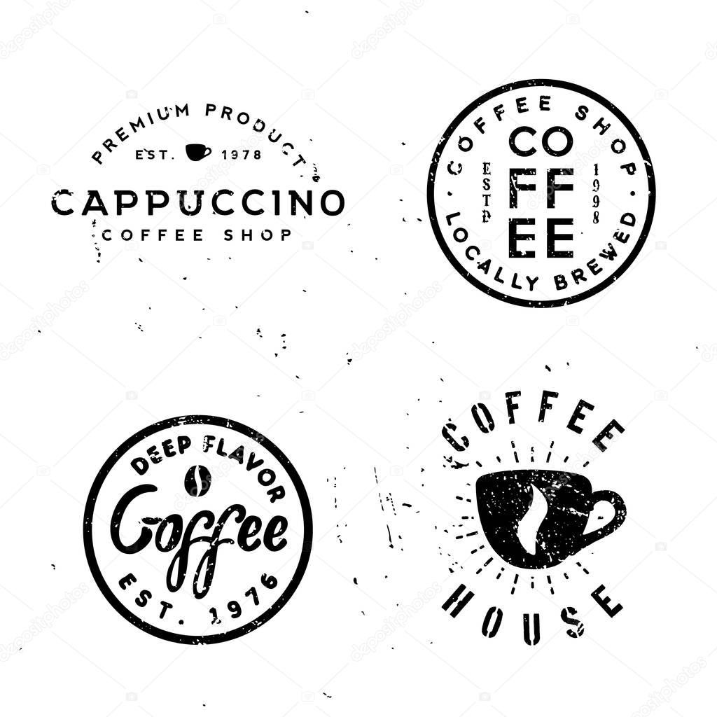 Coffee vintage minimal monochrome badges, retro old-styled labels for cafes