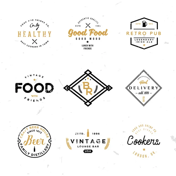 Plantillas de insignias retro vintage temáticas de alimentos para proyectos de branding — Vector de stock
