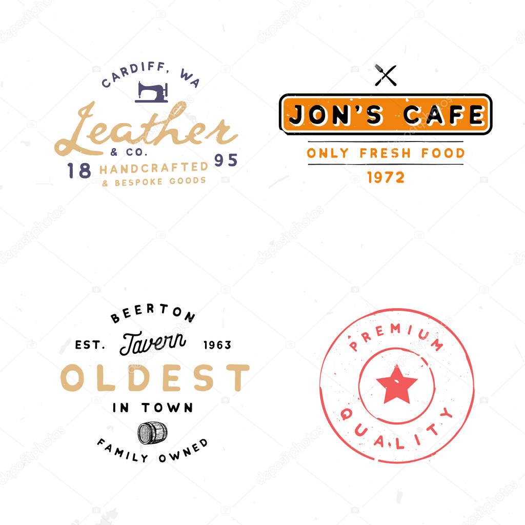 Four vintage logo templates. Tavern, leather goods, premium quality themed logotypes.