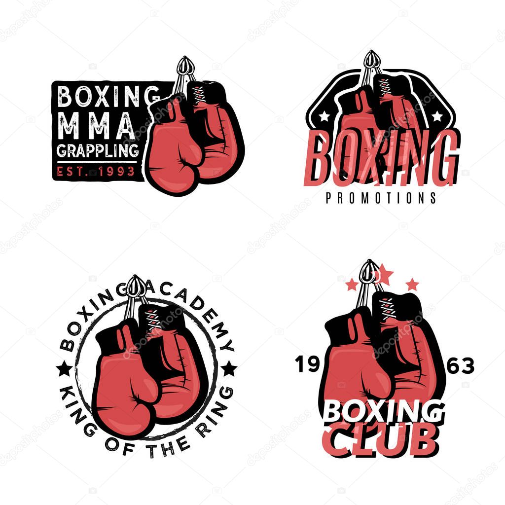 Vintage logo templates on boxing theme. Boxing, MMA and martial arts themed badges.
