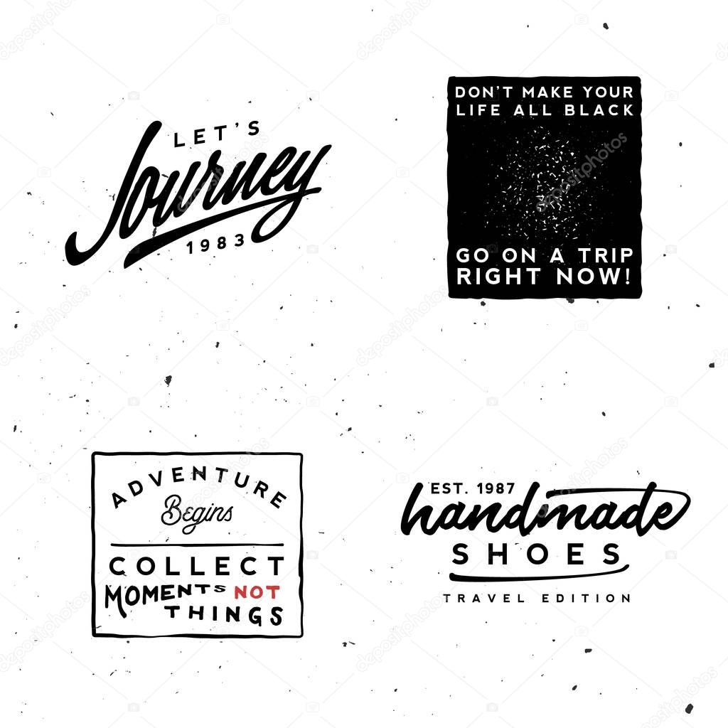 Journey logotypes templates. Inspirational and motivational quotes, retro minimal styled logos.